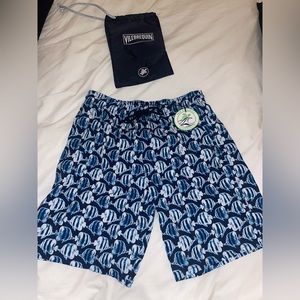 Mens Vilebrequin Long Bathing Suit Blue Turtle Pattern size XL - NWT